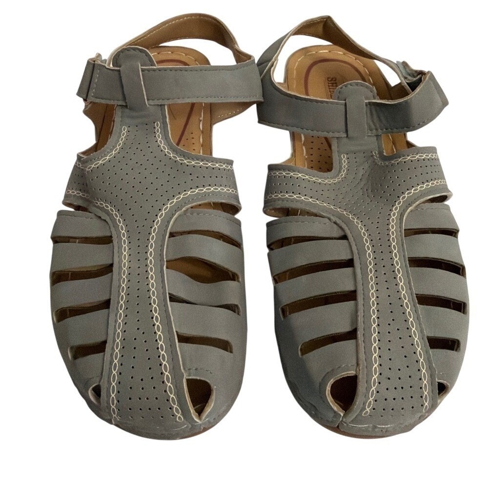 Shibever Womens Grey Hollow Out Closed Toe Wedge Sandals Comfort Shoes 41 10 US